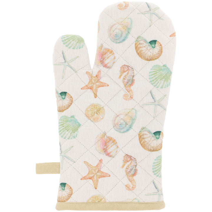 Juego de manoplas para horno con diseño de vida marina y olas de acuarela