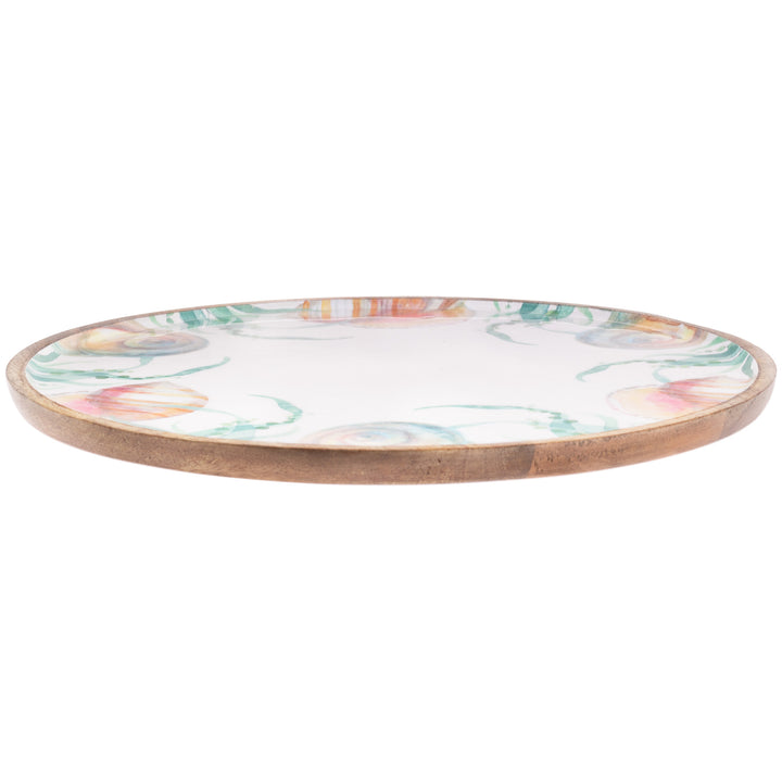 Plato redondo de madera color aguamarina