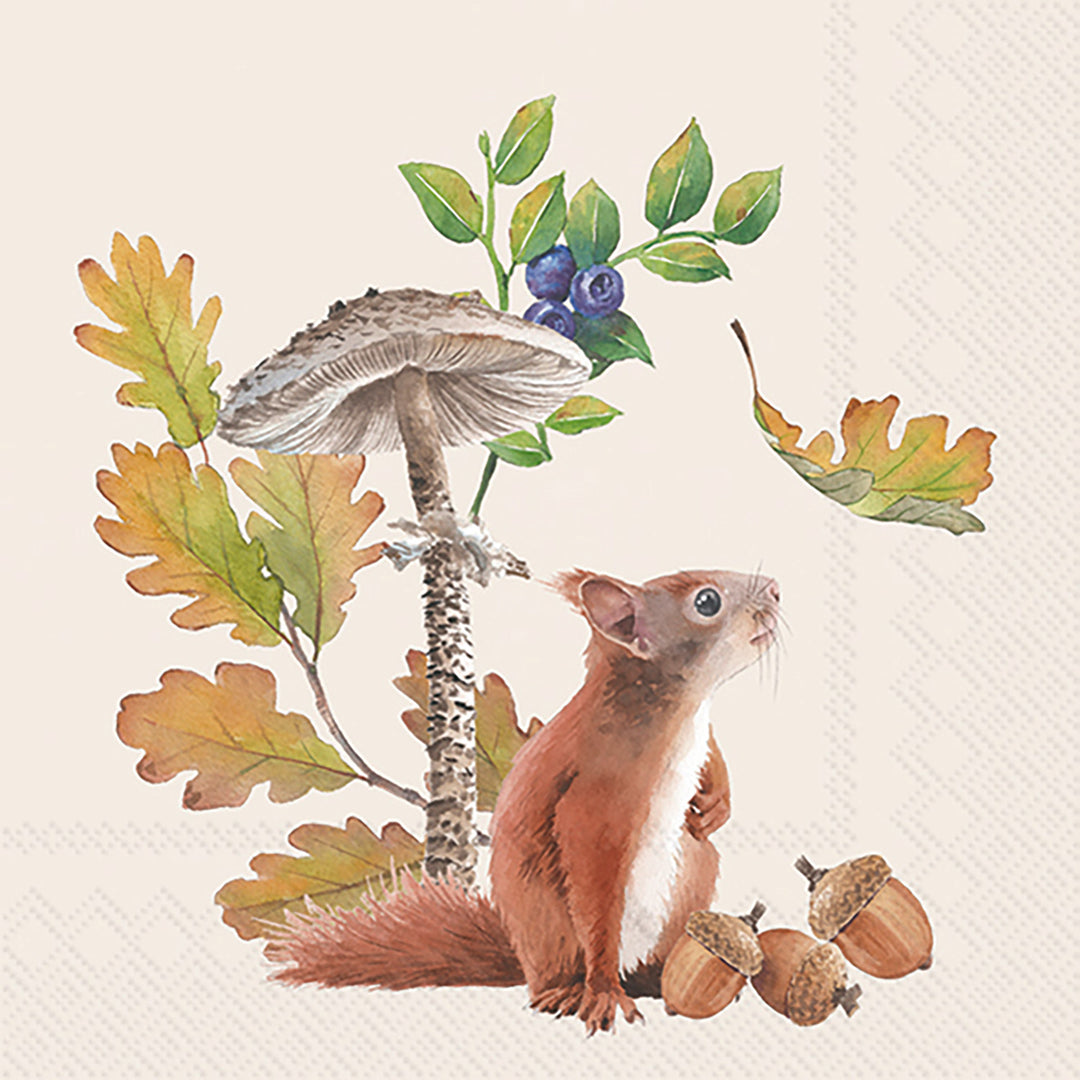 Servilleta de cóctel con ardilla de otoño