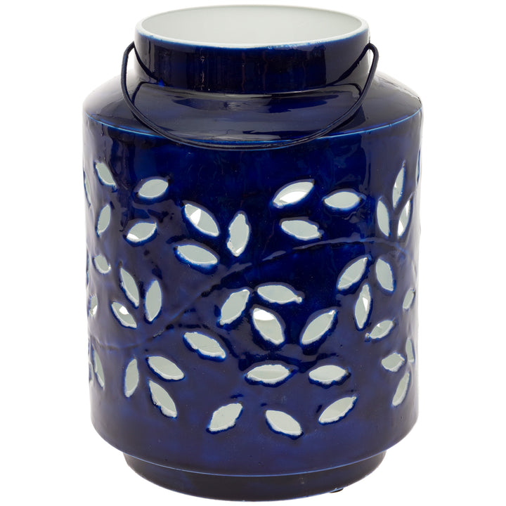 Linterna grande de metal para exteriores de color azul marino