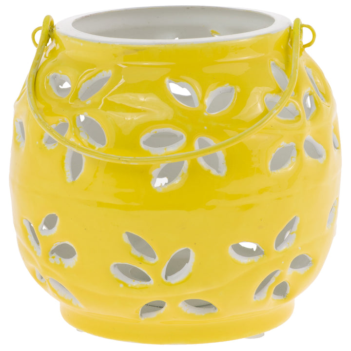 Linterna pequeña de metal amarillo para exterior