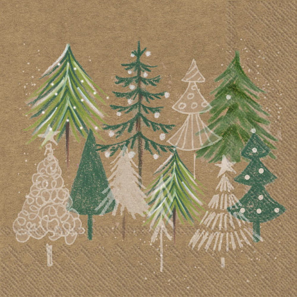 Servilleta de cóctel con árboles de Navidad verdes, blanco y verde
