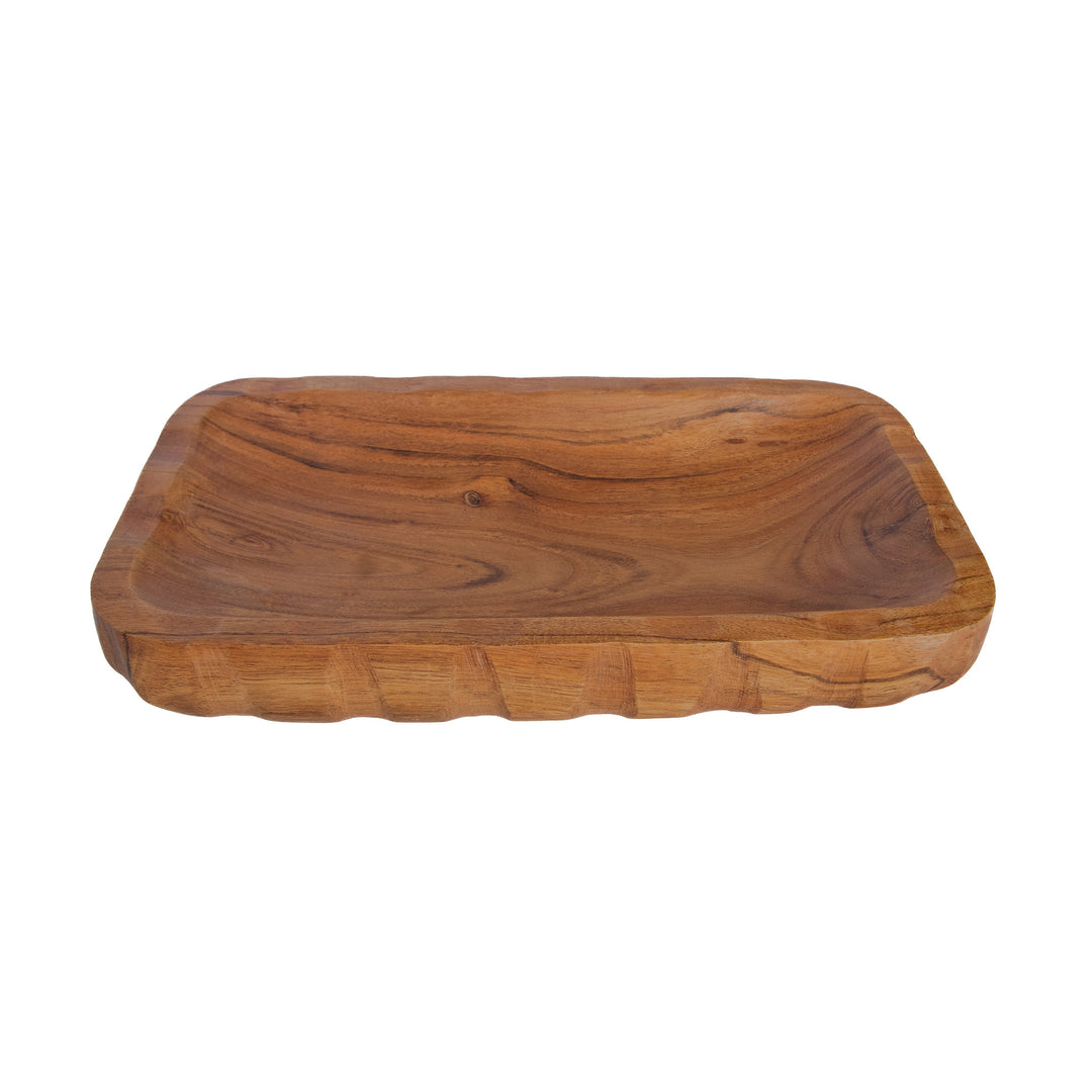 Cuenco oblongo de madera de acacia festoneada
