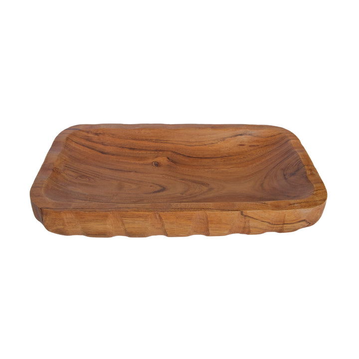 Cuenco oblongo de madera de acacia festoneada