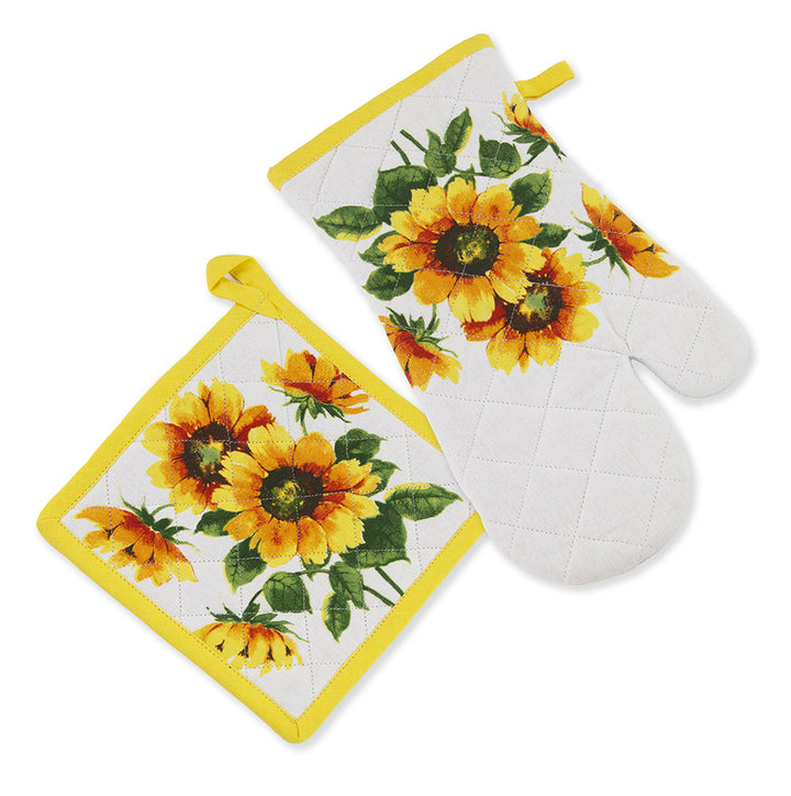 Juego de manoplas y agarraderas para horno con girasoles coloridos