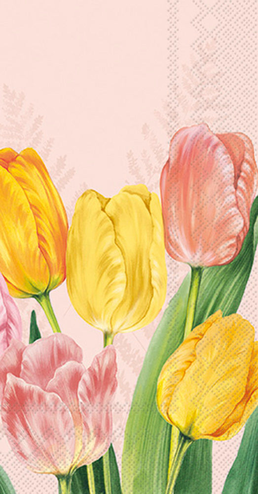 Toalla de invitados con tulipanes de primavera y rosa