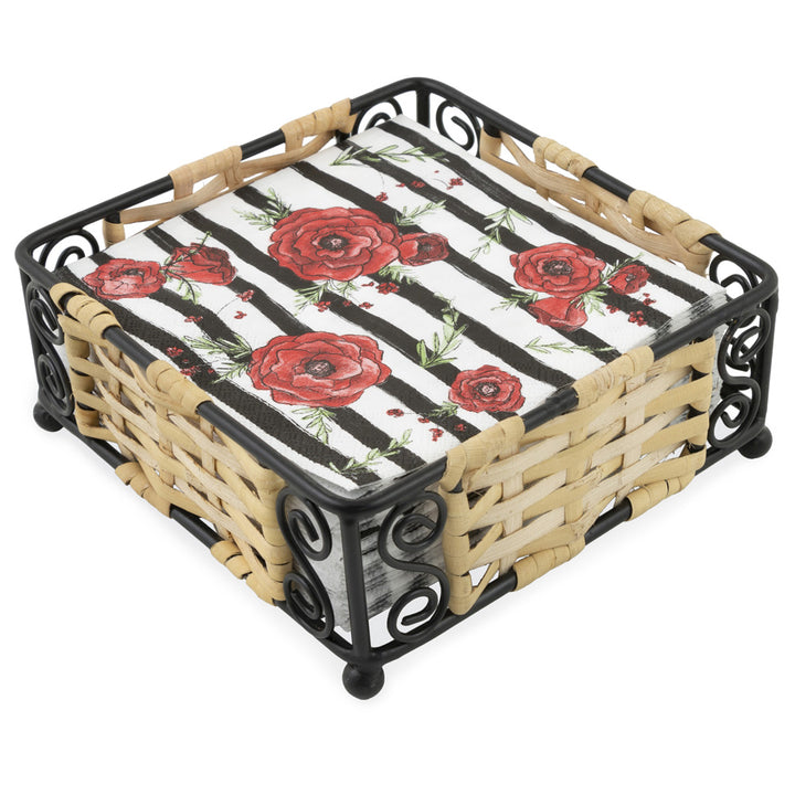Cesta de cóctel de alambre y ratán negro natural