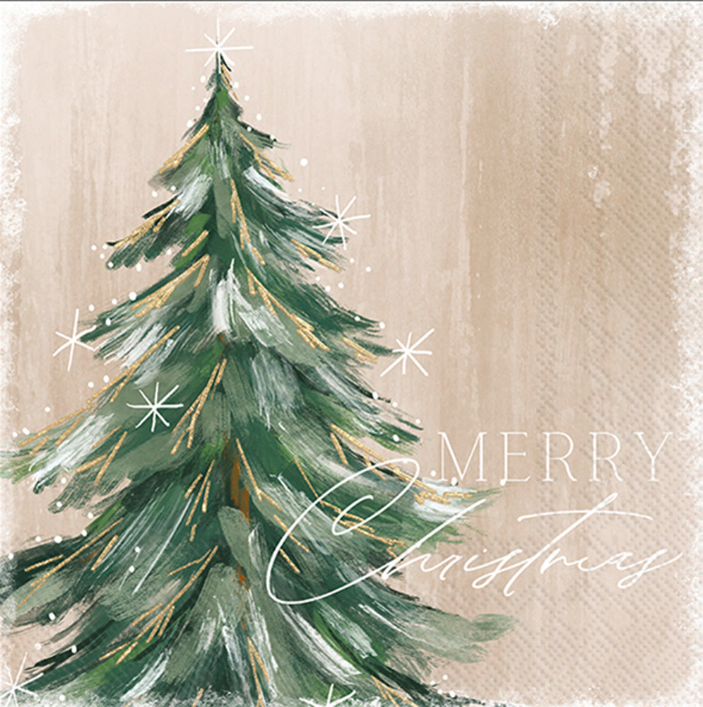 Servilleta de cóctel con árbol pictórico dorado