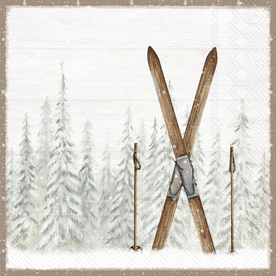 Nordic Winter Ski Light Brown Cocktail Napkin