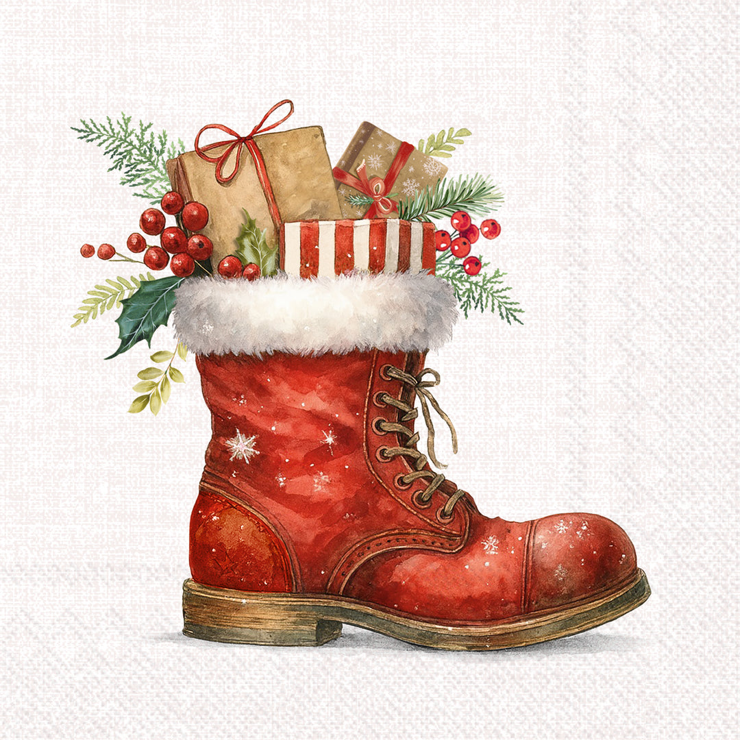 Christmas Boots  Cream Cocktail Napkin