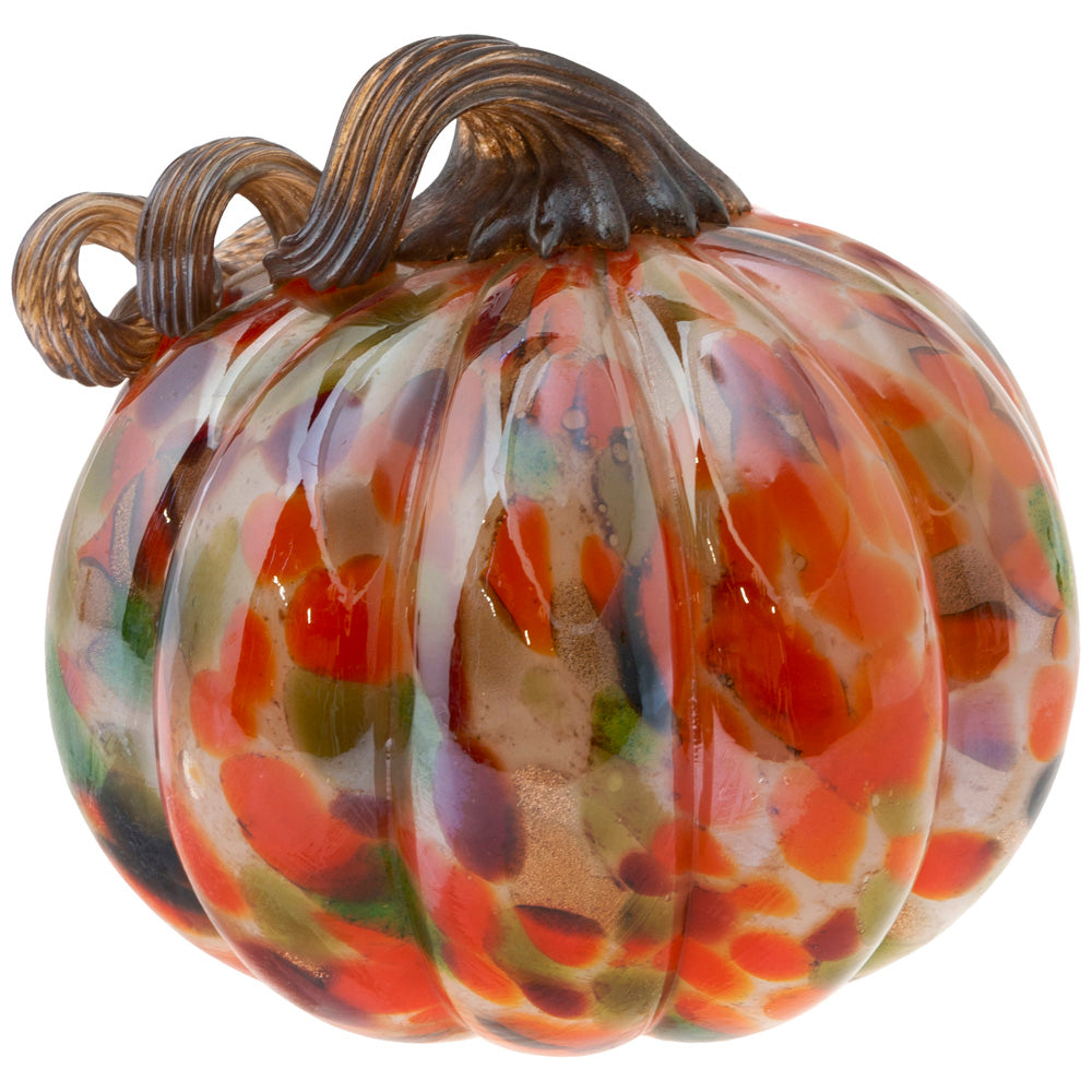 Calabaza pequeña de cristal con confeti naranja