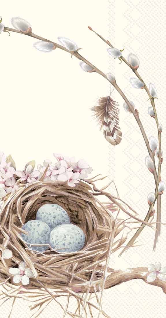 Toalla de invitados con nido de pájaro y huevos
