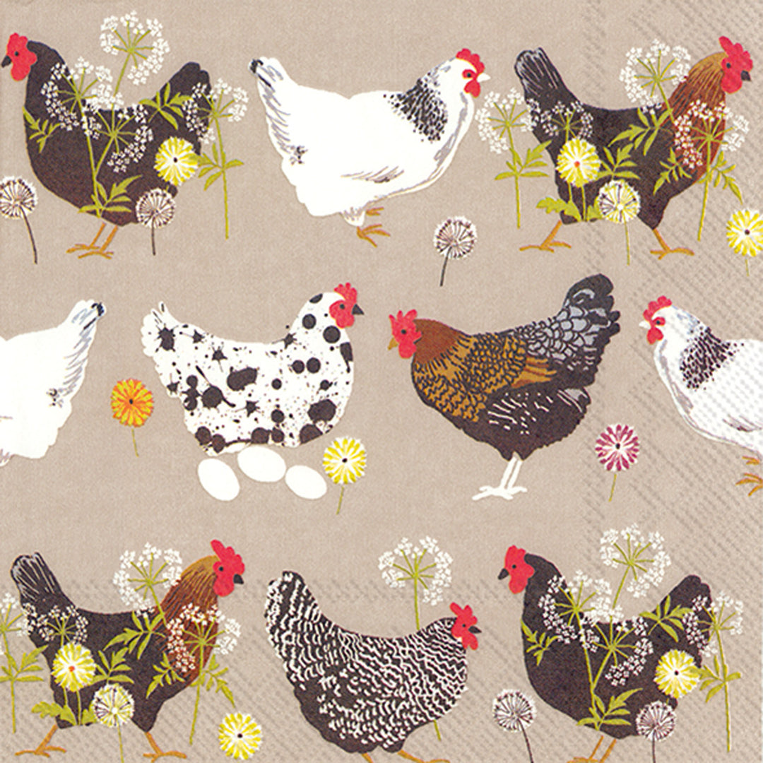 Servilleta de cóctel de lino con diseño de gallinas salpicadas