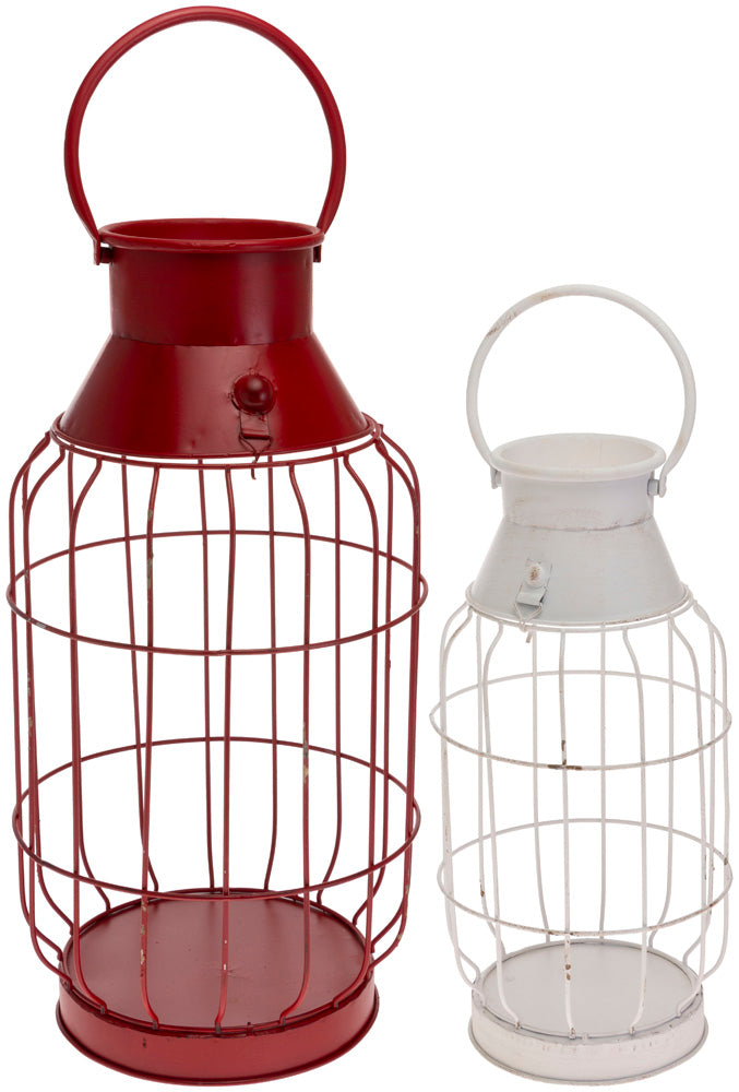 Faroles de boya de metal rojo y blanco (juego de 2)