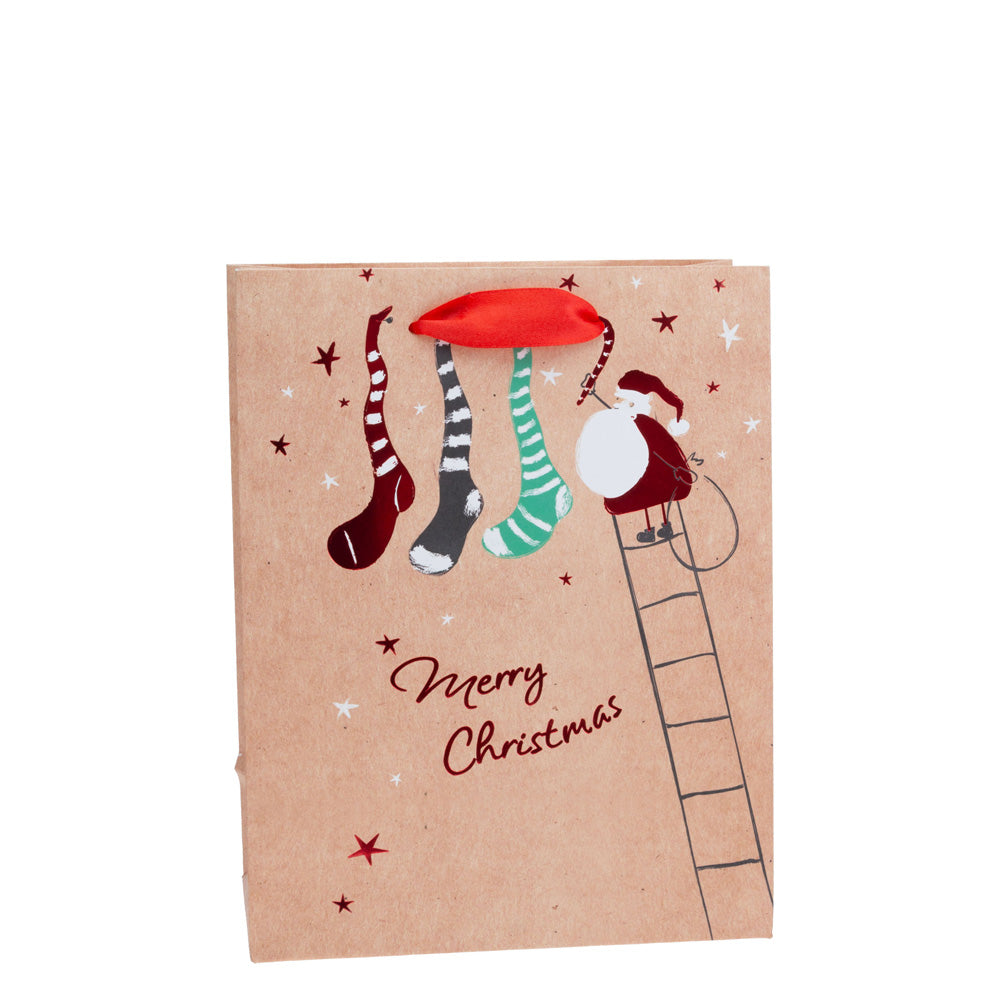 Medias navideñas de papel de aluminio rojo, bolsa mediana