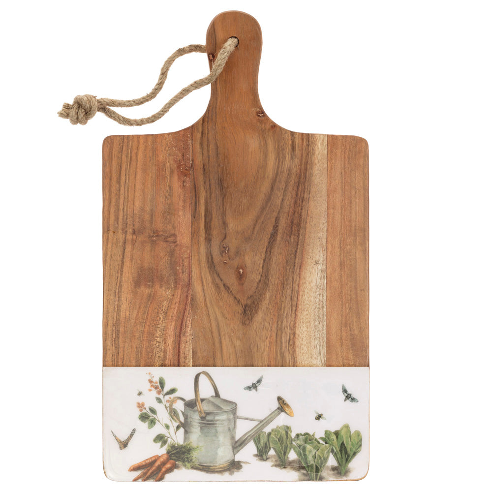 Tabla de embutidos de madera con regadera para jardín
