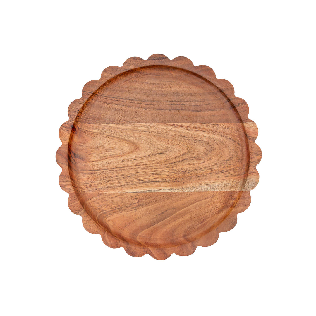 Bandeja grande de madera de acacia festoneada