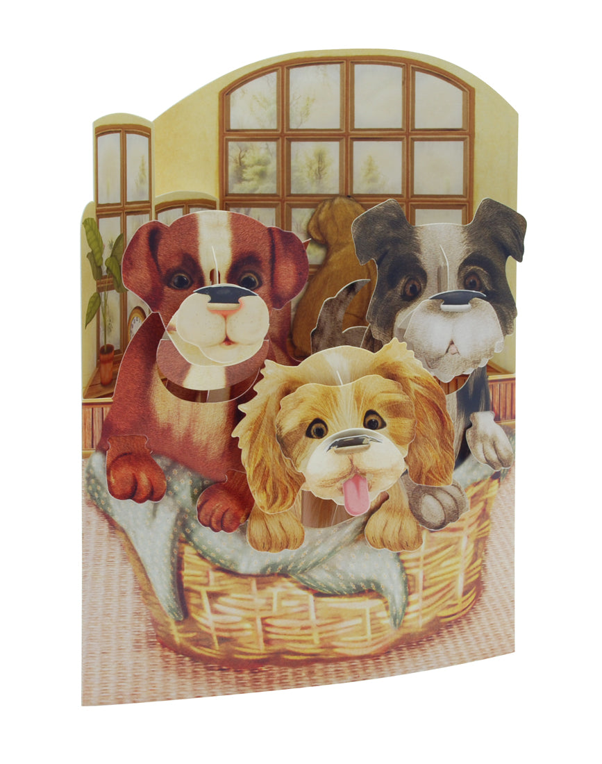 Tarjeta de columpio "3 cachorros en una canasta"