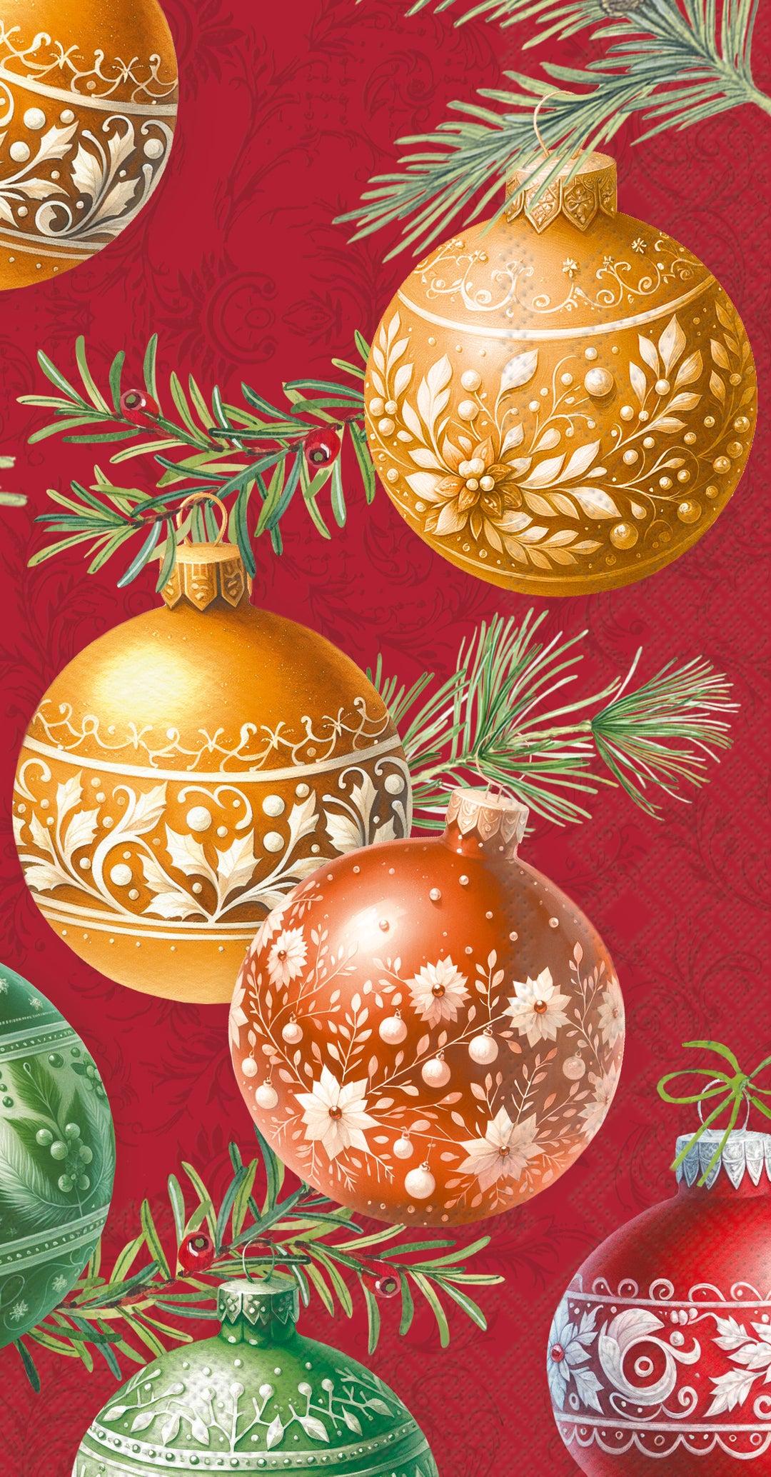 Toalla de invitados roja con burbujas navideñas