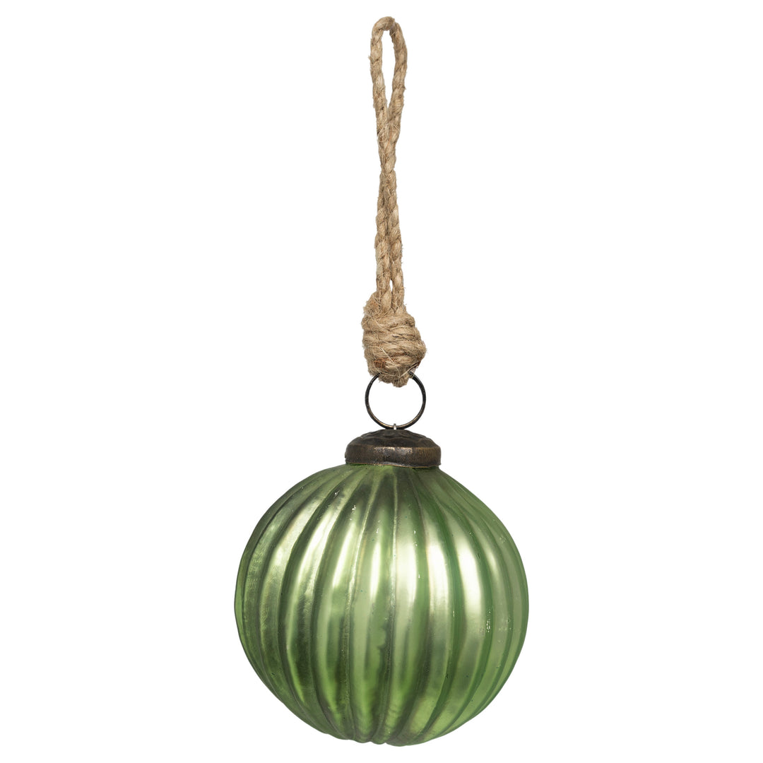Green Ribbed Glass Ornament lg