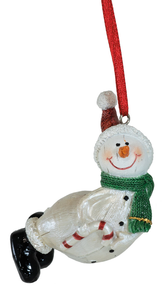 Adorno de muñeco de nieve de bastón de caramelo brillante