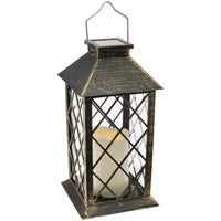 Linterna de diamante de latón antiguo con vela LED