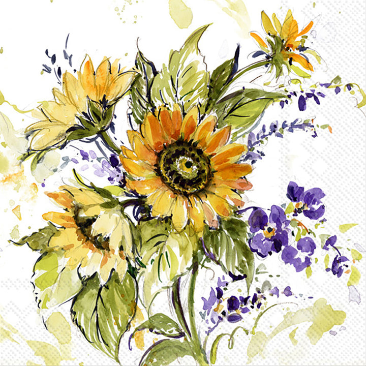 Servilleta de cóctel con ramo de girasoles