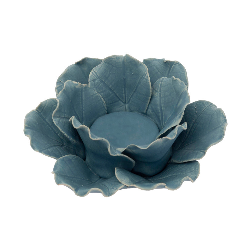 Portavelas con forma de flor azul cielo