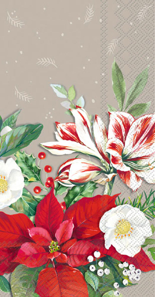 Toalla de invitados con motivos florales navideños en gris