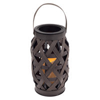 Farol grande de tejido de cesta marrón con vela LED