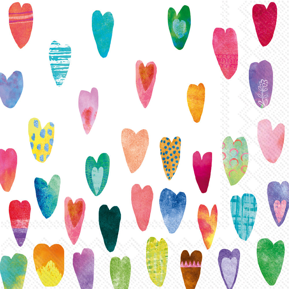 Servilleta de cóctel con corazones de arcoíris