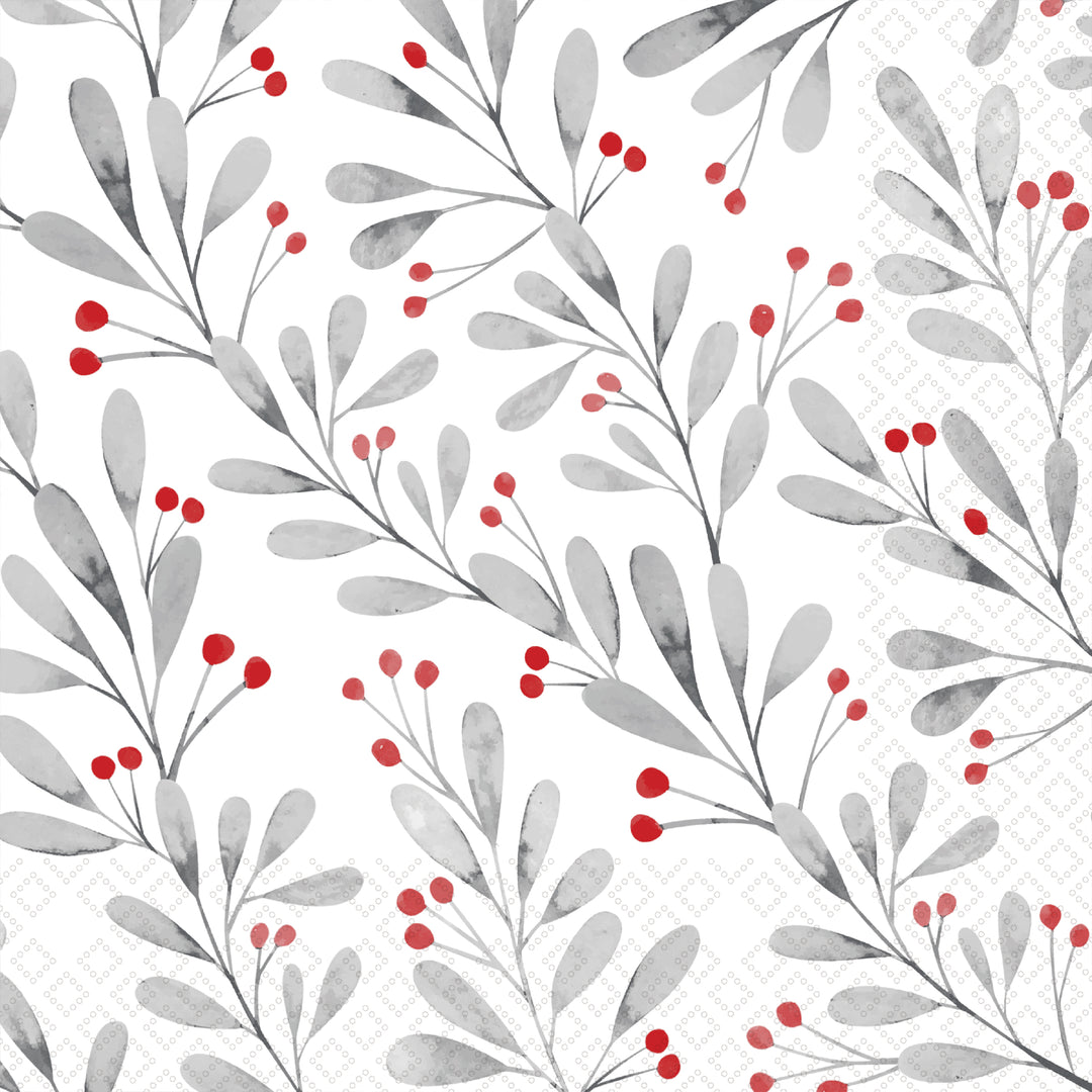 Berries With Foliage Grey Lunch Napkin