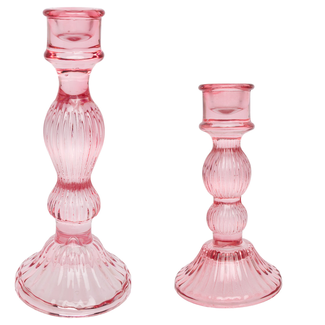 Pink Glass Candle Sticks (Set of 2)