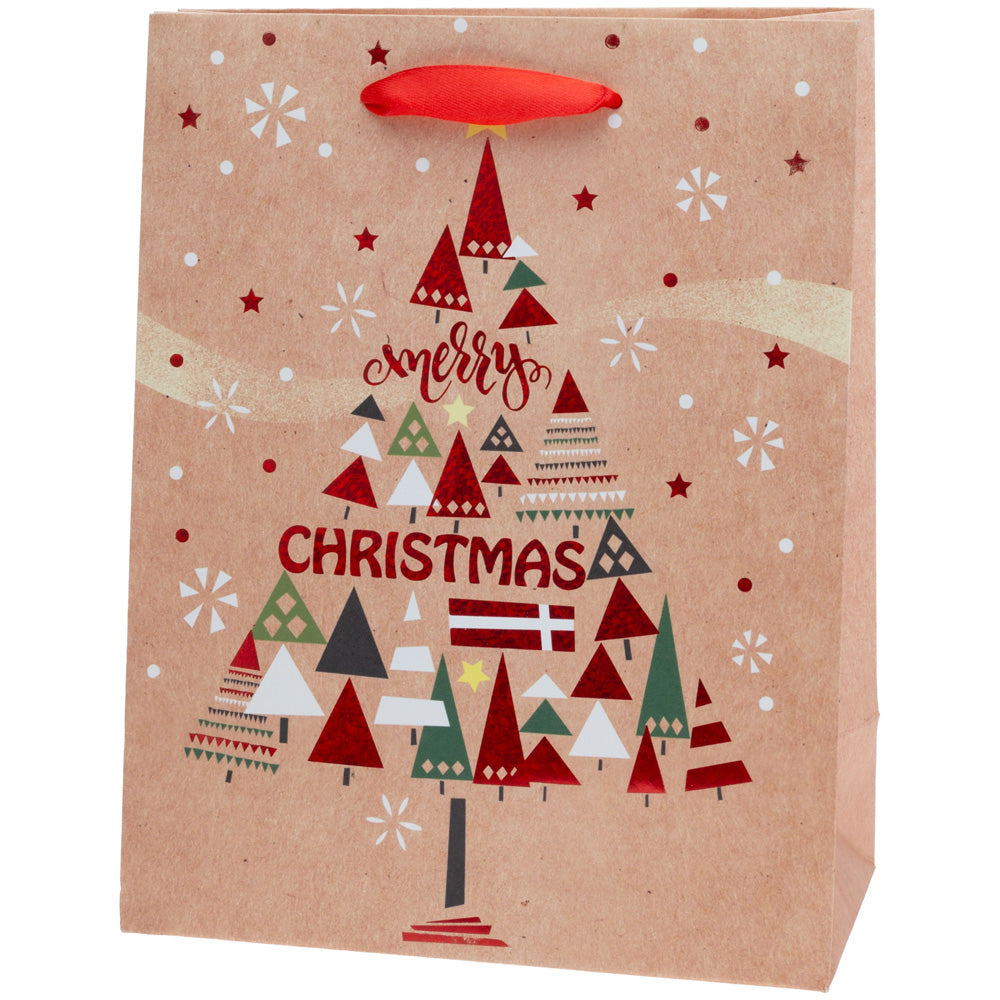 Bolsa grande de papel de aluminio rojo con diseño de árbol de Navidad
