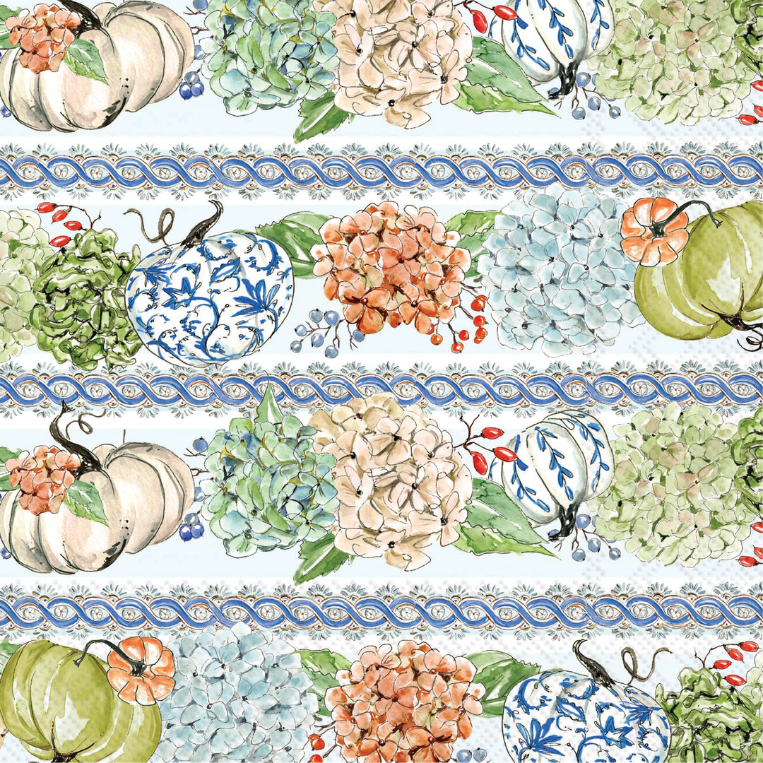Fall Hydrangea Stripes Cocktail Napkin