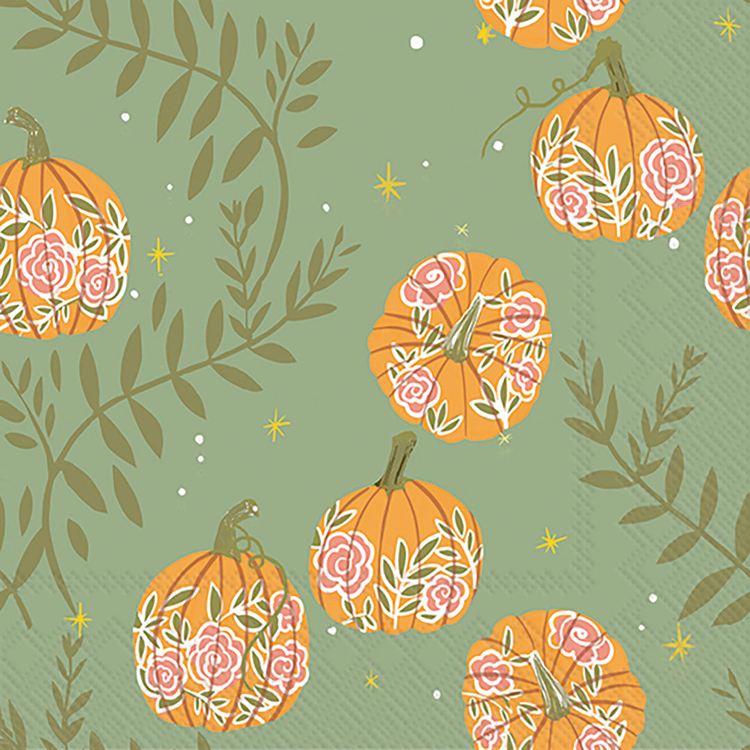 Pumpkins with Roses Cocktail Napkin