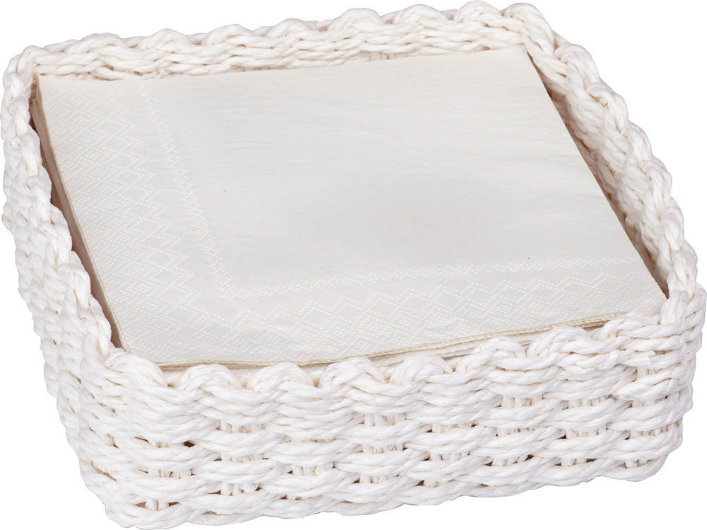 Lonchera tejida de papel blanca