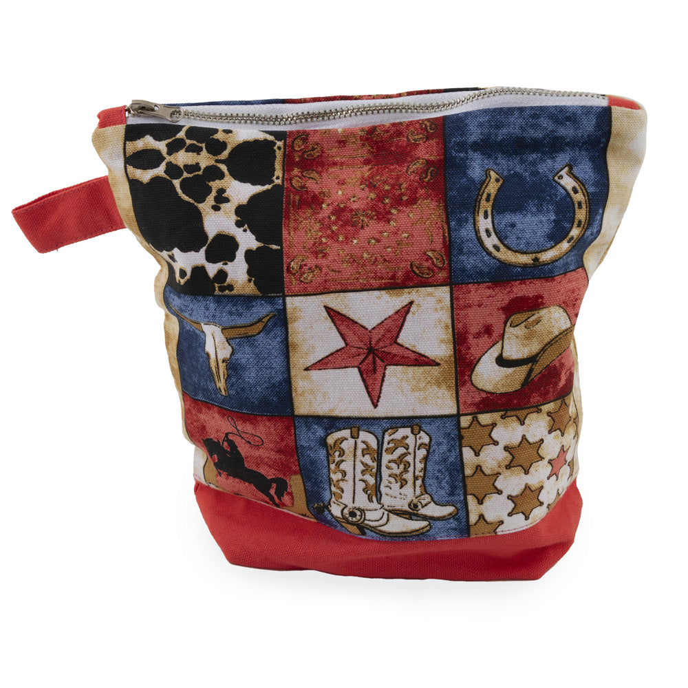 Bolsa de accesorios con collage de vaqueros