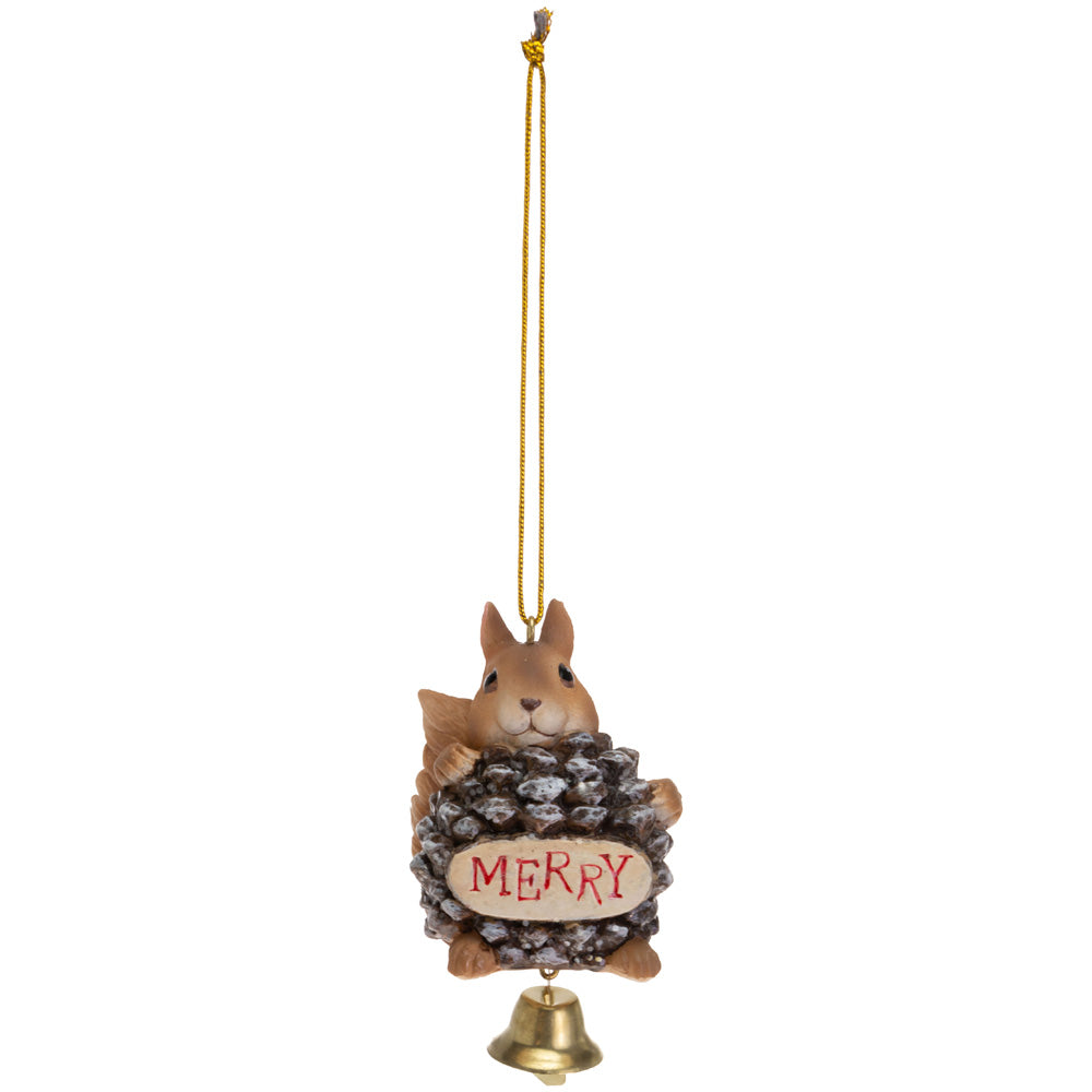 Adorno de ardilla alegre con campana