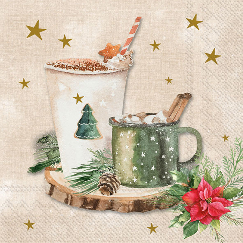 Servilletas de cóctel con bebidas navideñas en crema