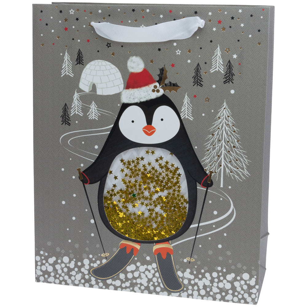 Bolso grande con lentejuelas de pingüino esquiador