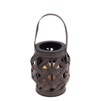 Farol pequeño de tejido de cesta marrón con vela LED