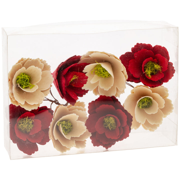 Flores rizadas de madera rojas y naturales