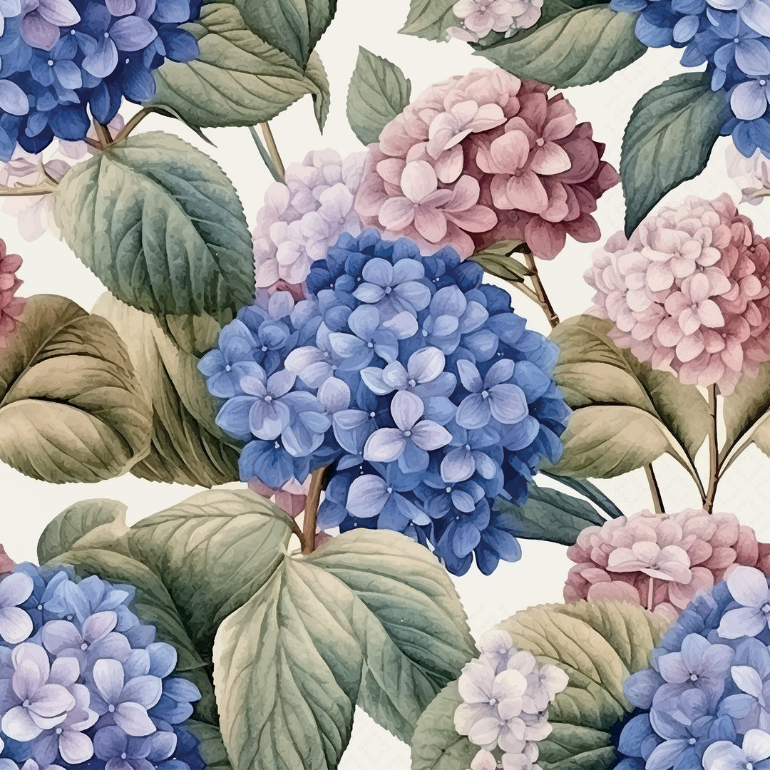 Servilleta de almuerzo con hortensias pintadas
