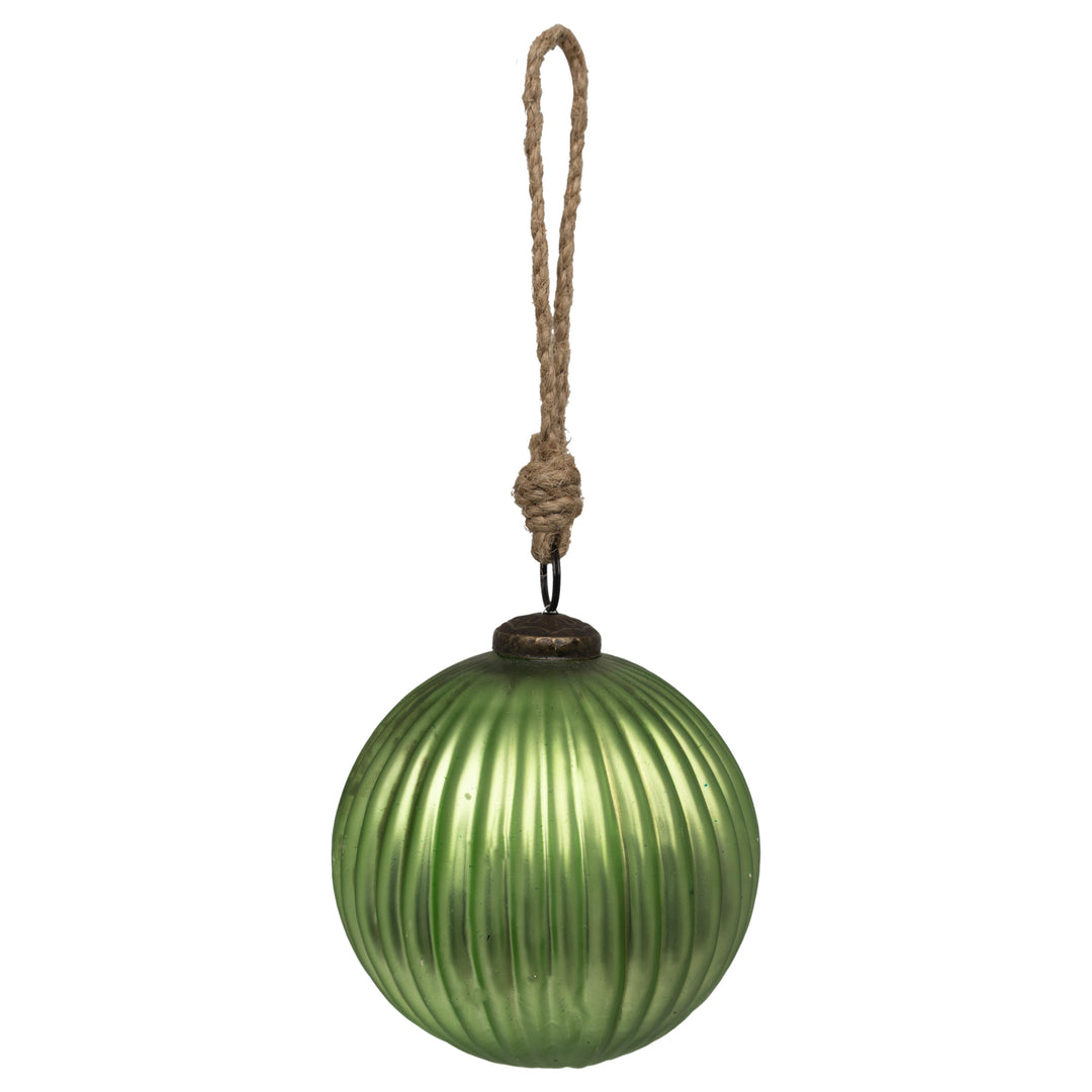 Green Ribbed Glass Ornament sm