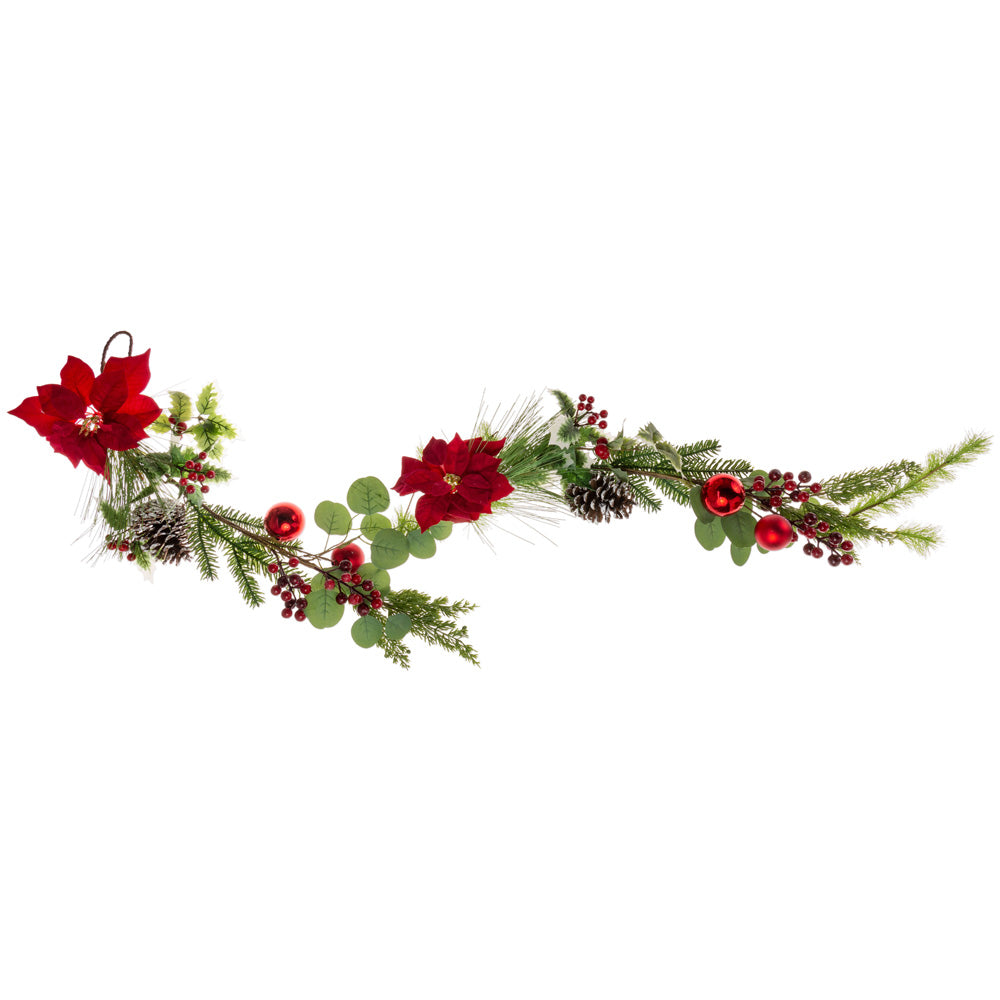 Guirnalda de flor de Pascua roja de acebo e hiedra