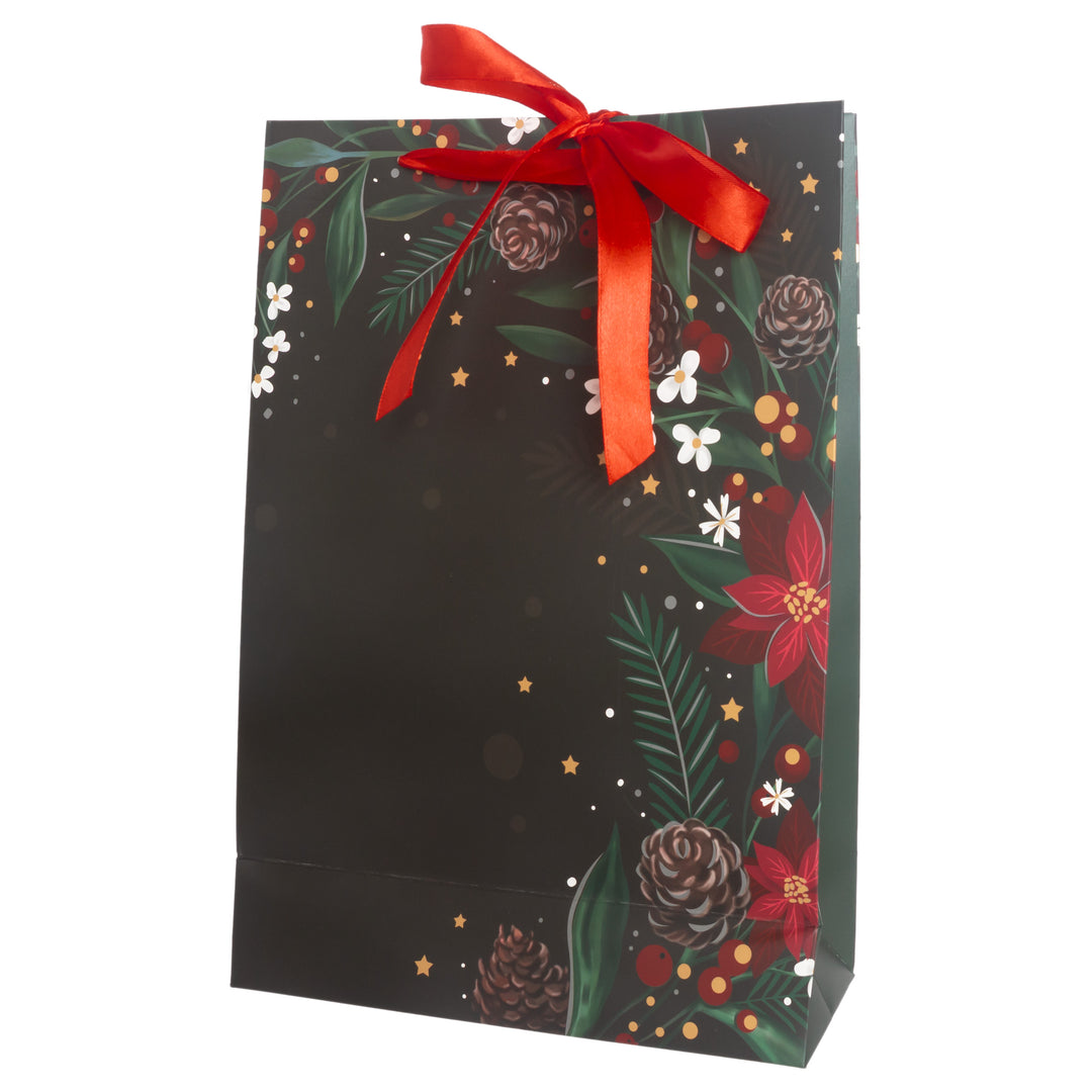 Bolso grande floral navideño negro