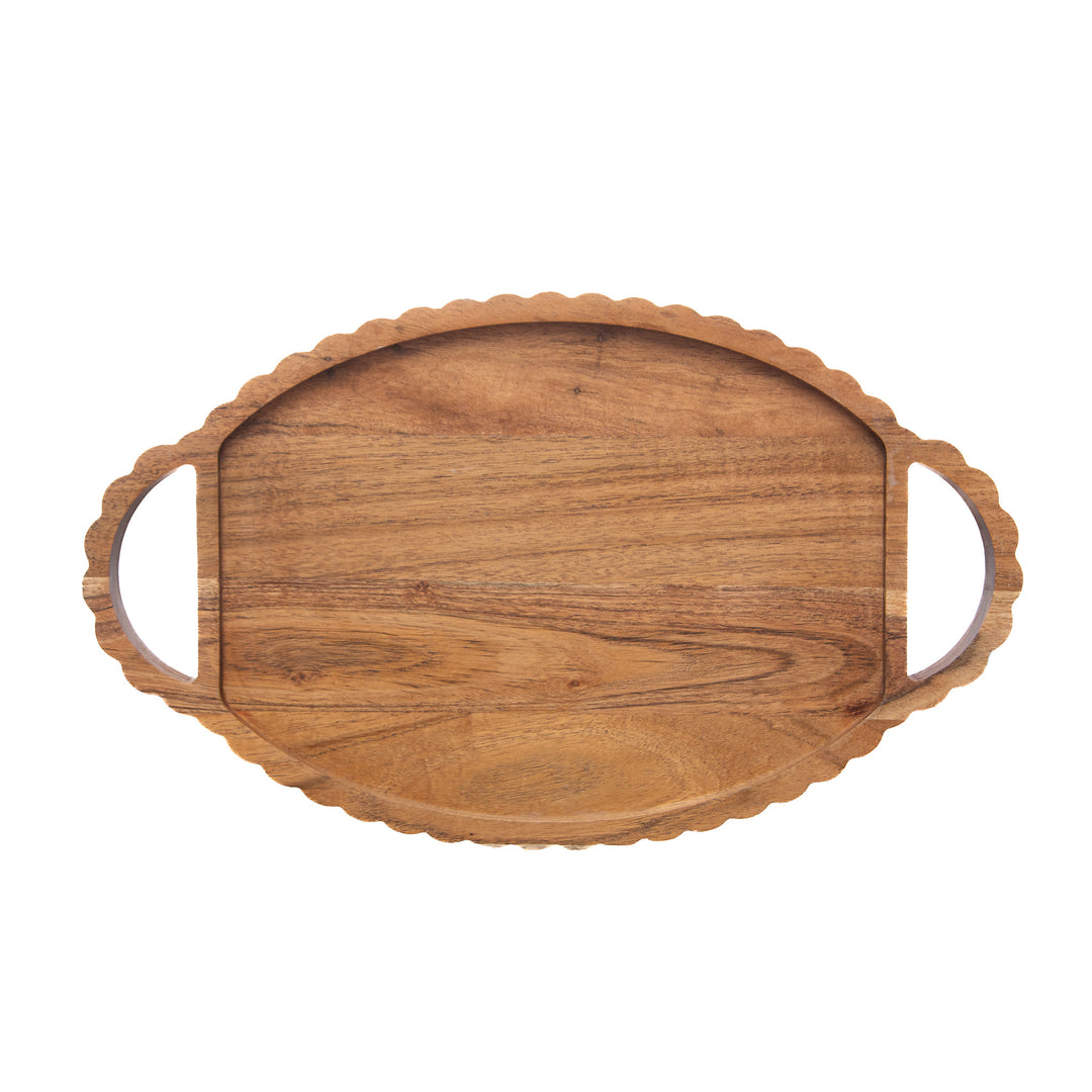 Bandeja ovalada de madera de acacia festoneada