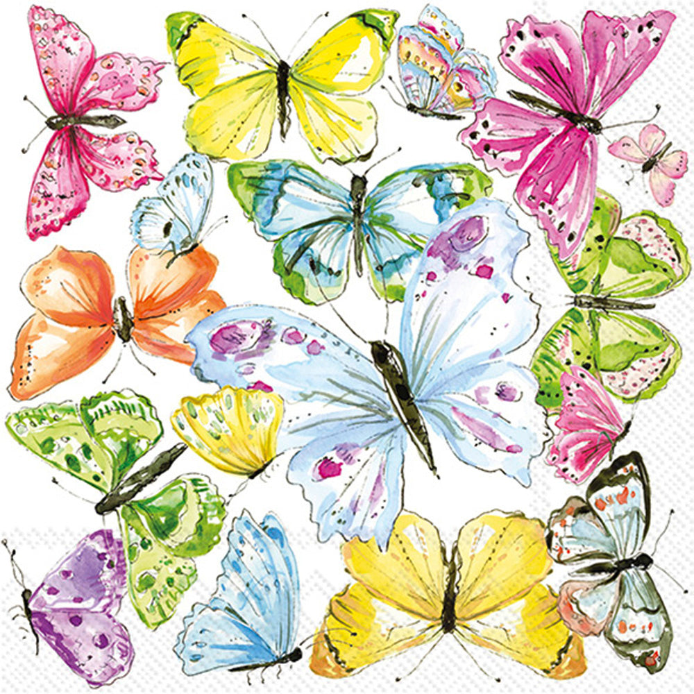 Servilleta de cóctel con mariposas multicolor