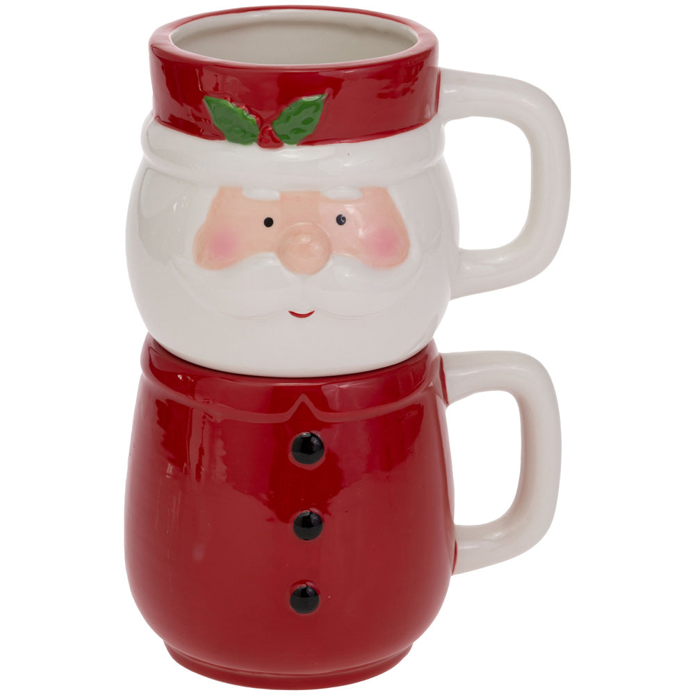 Dúo de tazas apilables de Papá Noel festivo